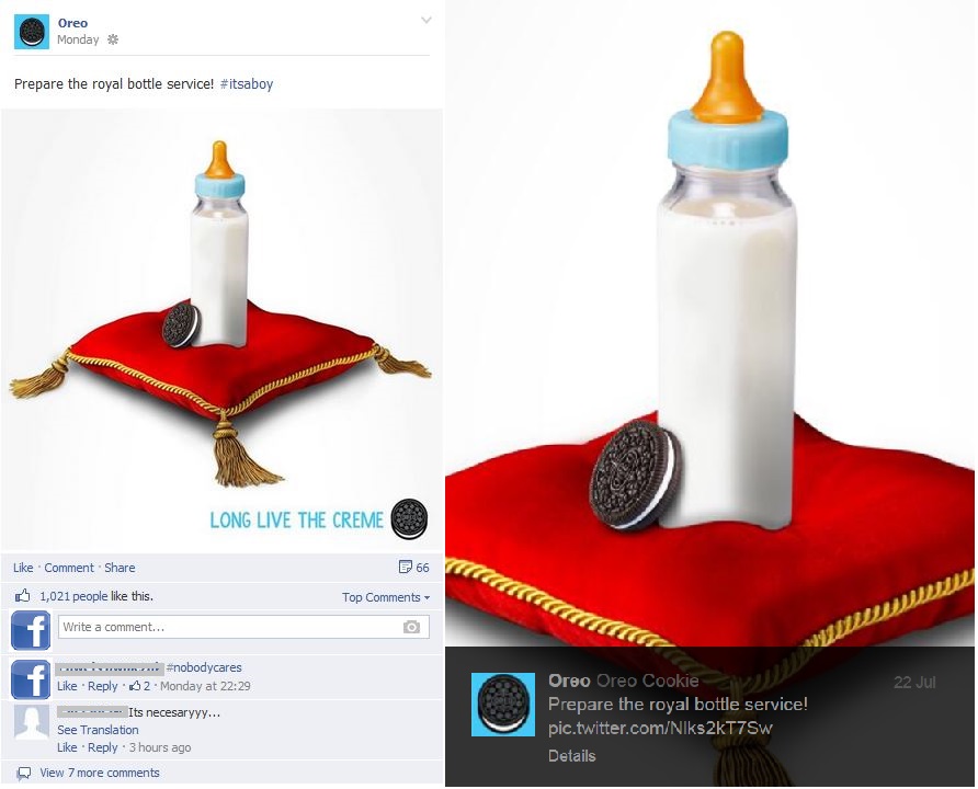 Figure 1: The posts of Oreo on Facebook and Twitter