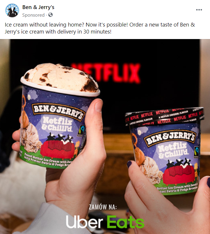 UberEats Facebook ad for Ben & Jerry's ice cream