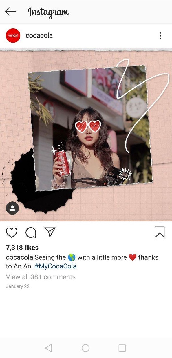 Instagram Coca Cola post with rose-colored glasses