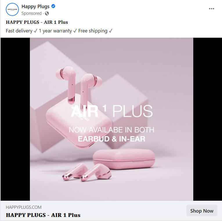 Dark post ad appearing on Facebook newsfeed
