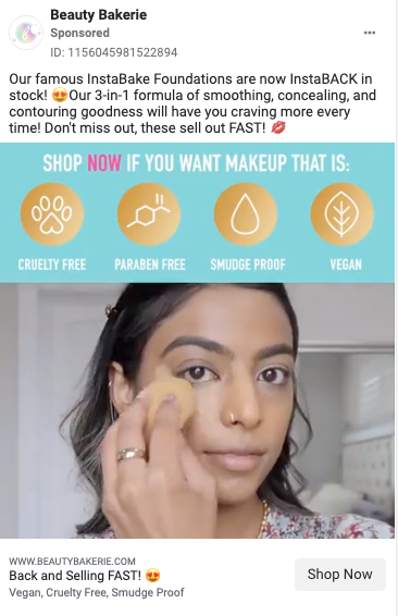 facebook ad for beauty bakerie