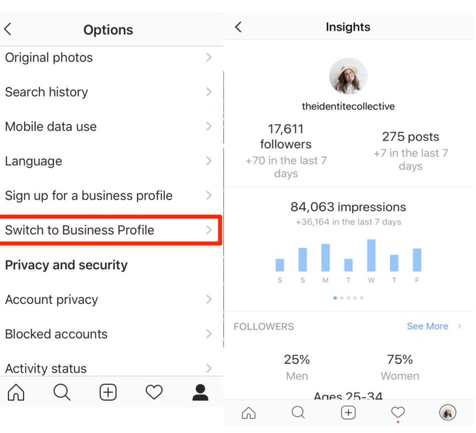 instagram change to business profile