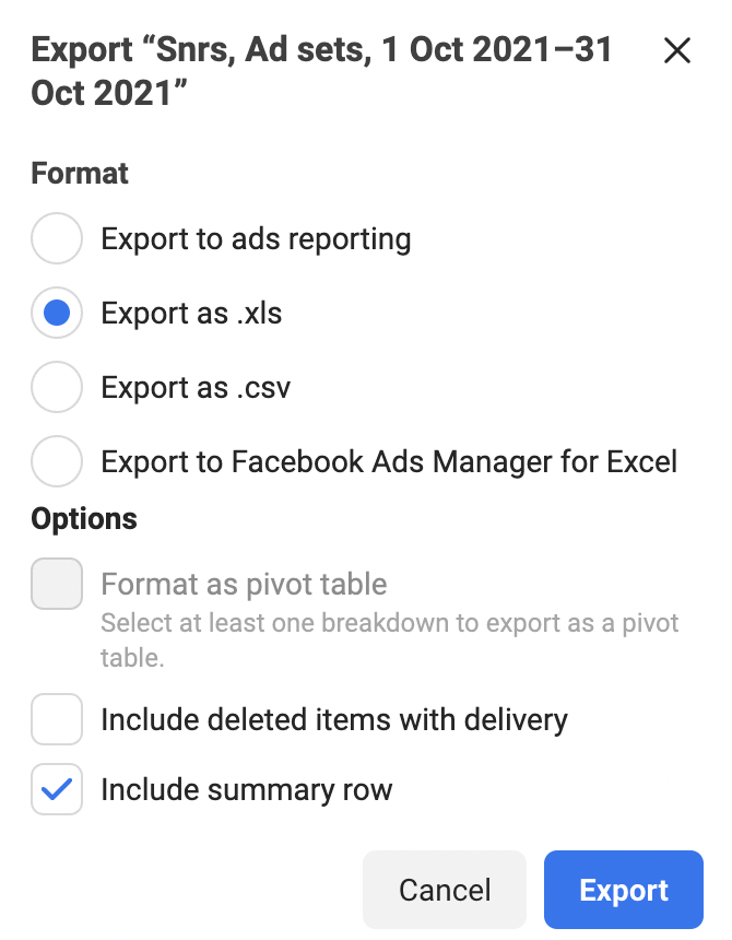 export types facebook ads manager