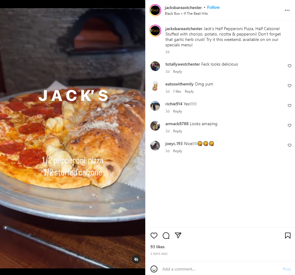 Jack's Bar East Chester Instagram video