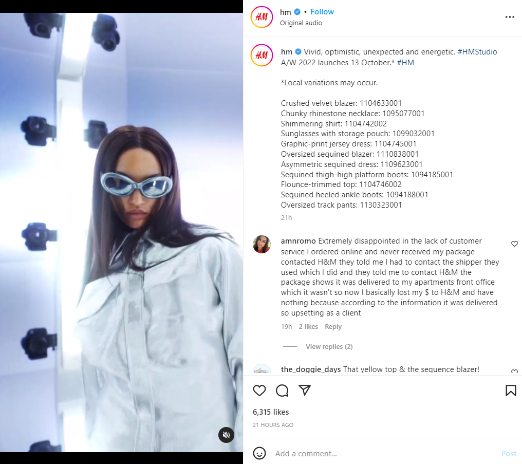 H&M video on Instagram.