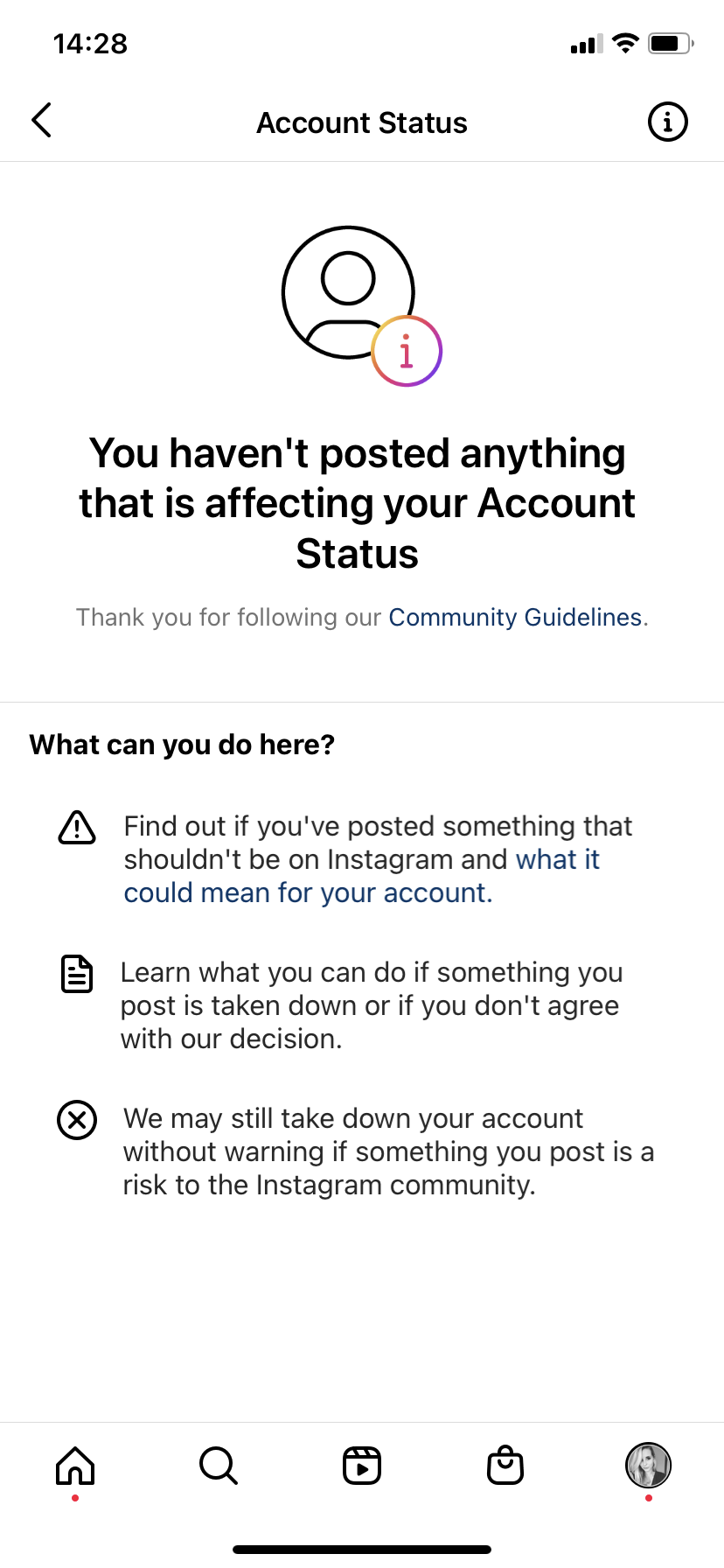 account status on instagram