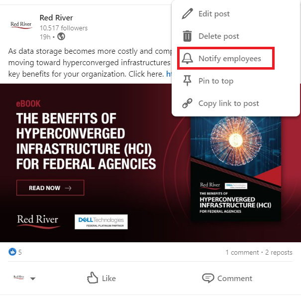 Employee Notifications feature on linkedin