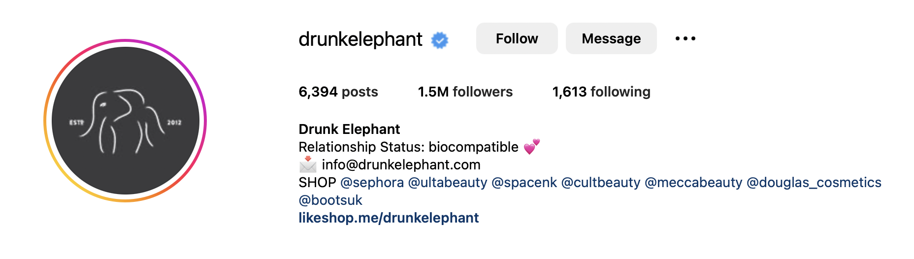 drunk elephant instagram profile