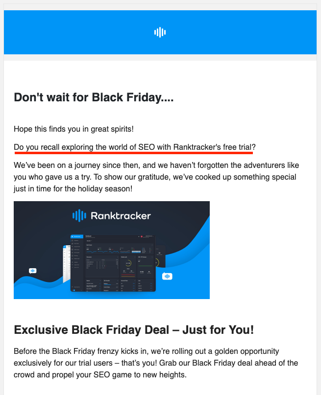 early-access Black Friday email example