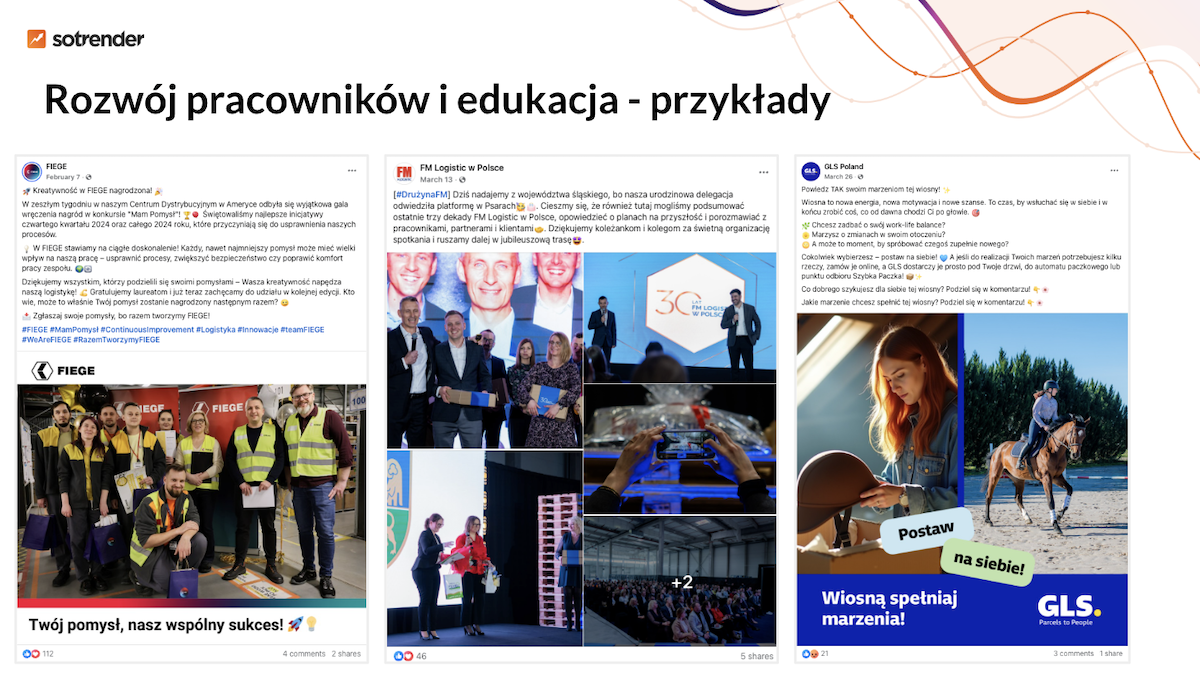 przykłady treści na profilach firm kurierskich dot. rozwoju pracowników