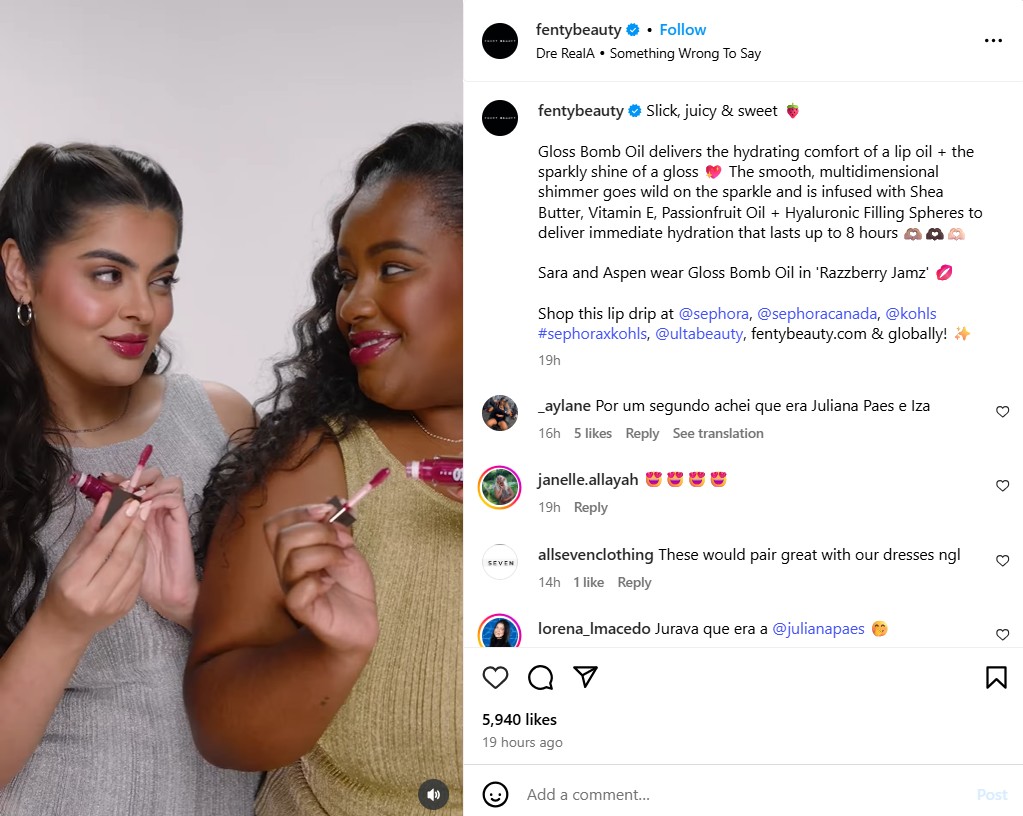 Fenty Beauty Instagram content