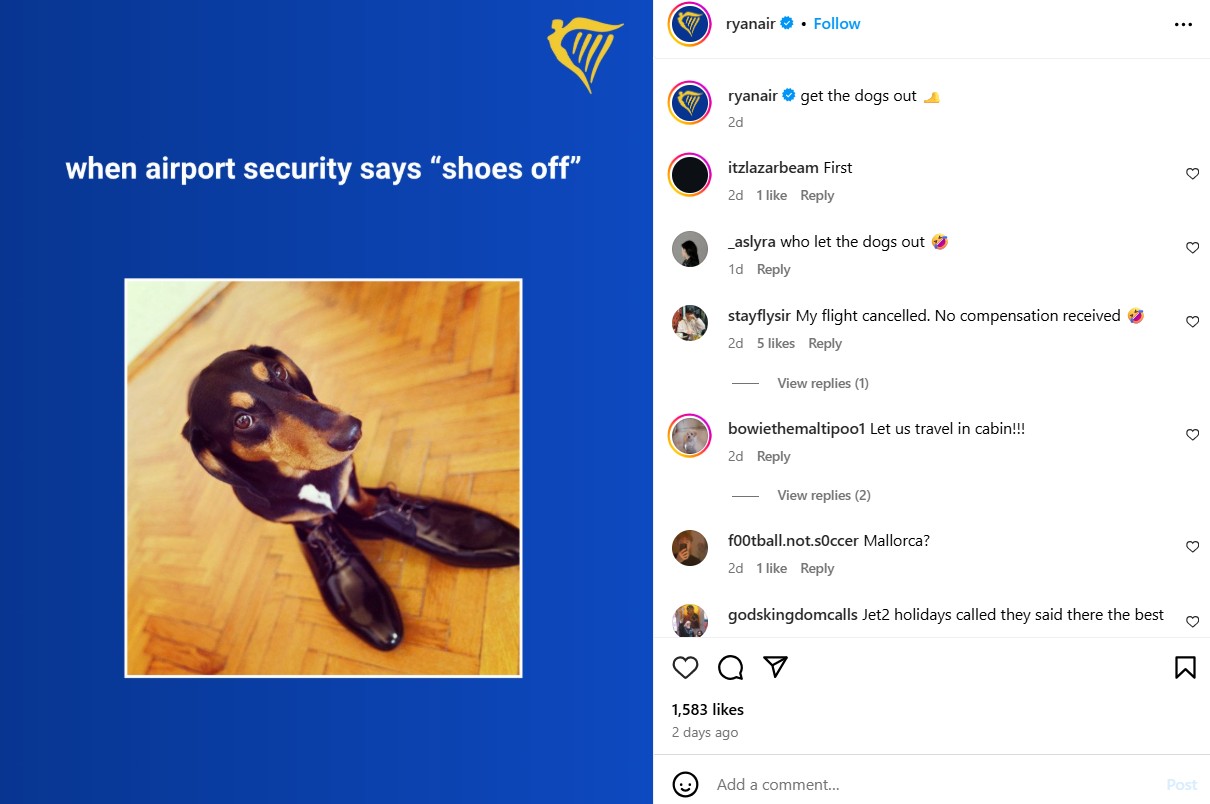 Ryanair Instagram content
