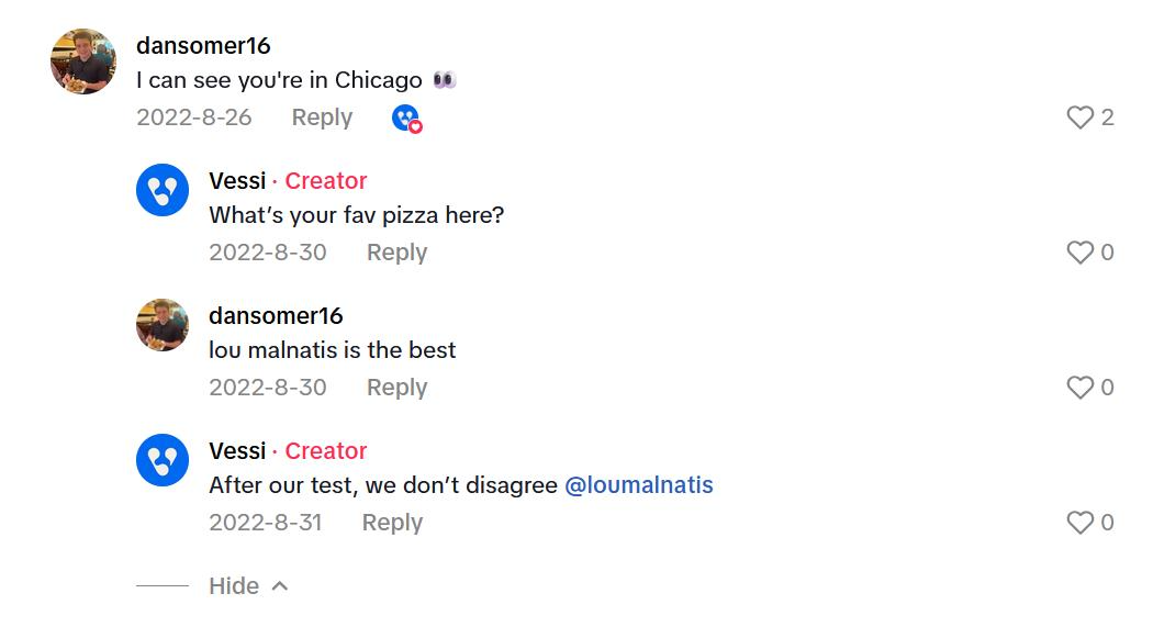 Vessi comment replies TikTok