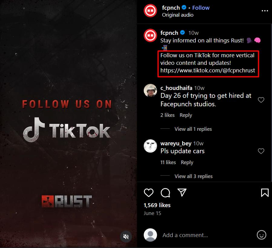 TikTok promo on Instagram