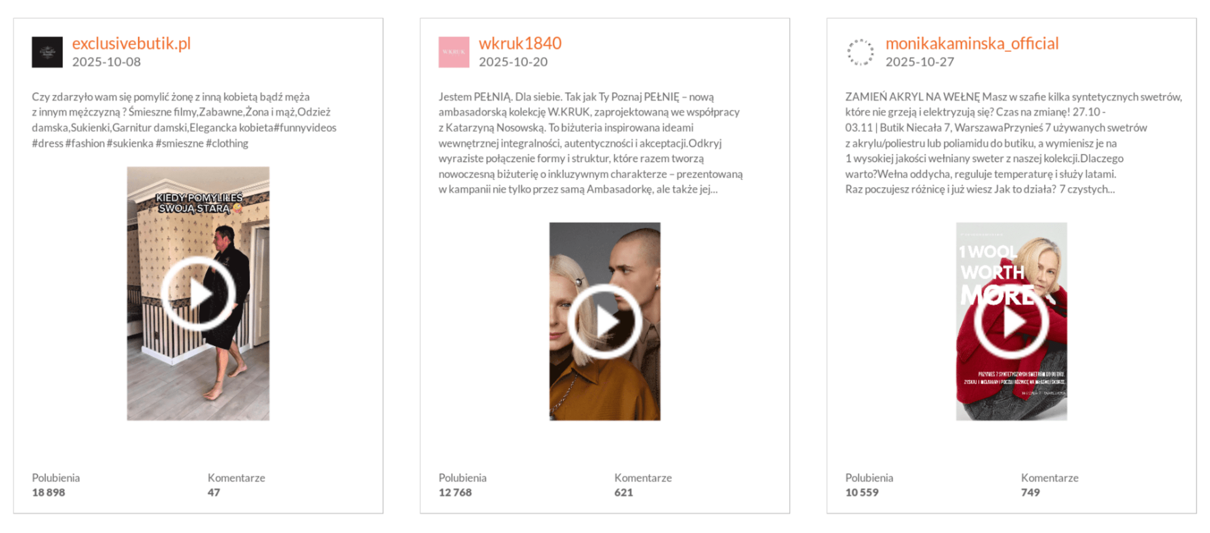 Najbardziej angażujące posty w kategorii Moda na Instagramie październik 2025