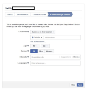 Creating Facebook Page - choose what audience this Page will target