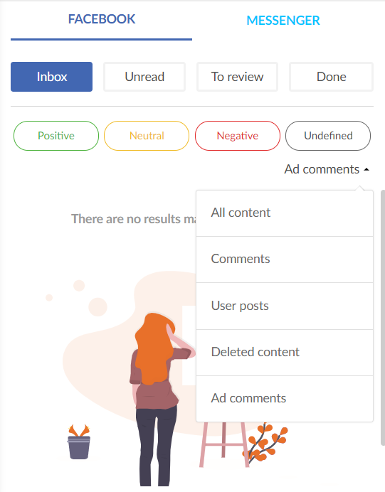 Filter by comments on Facebook Ads in Sotrender