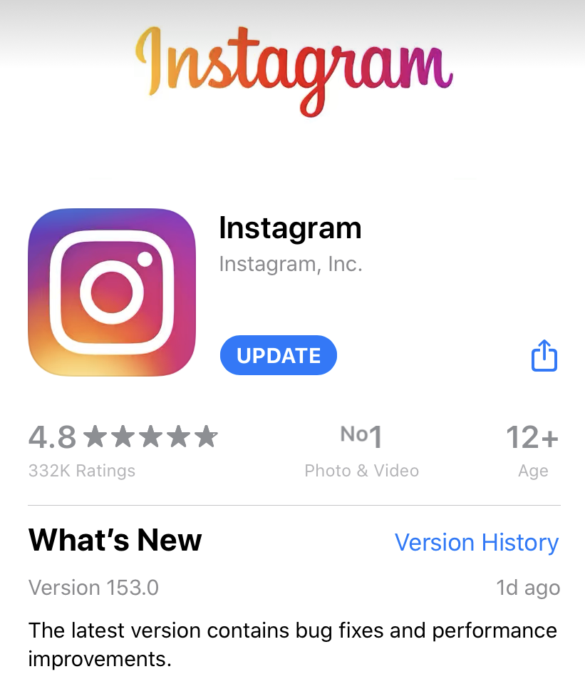 update Instagram app iOS