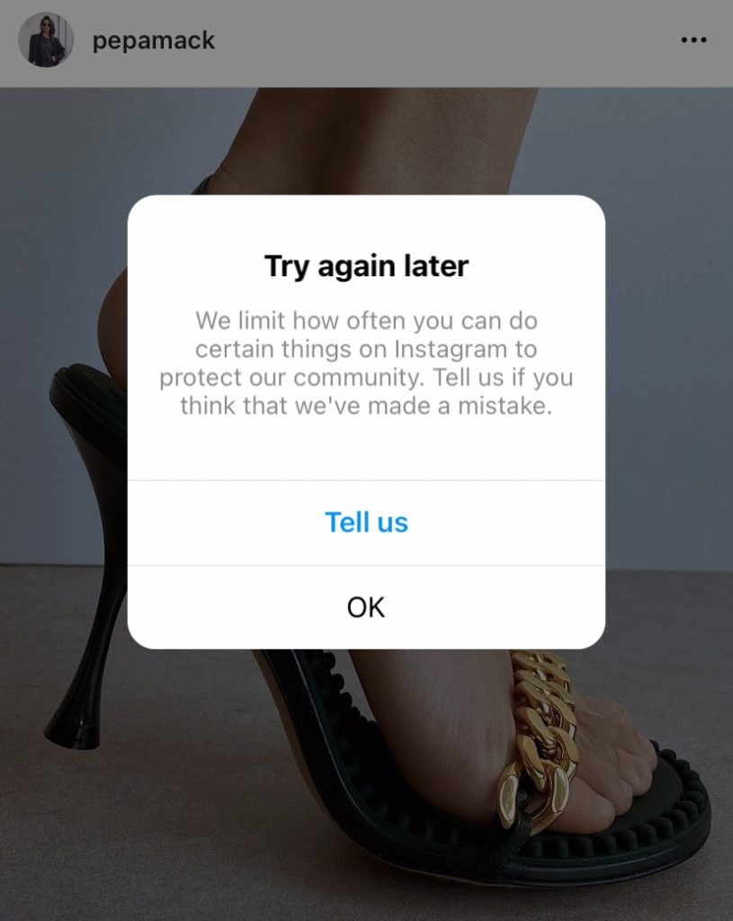 instagram limiting users actions